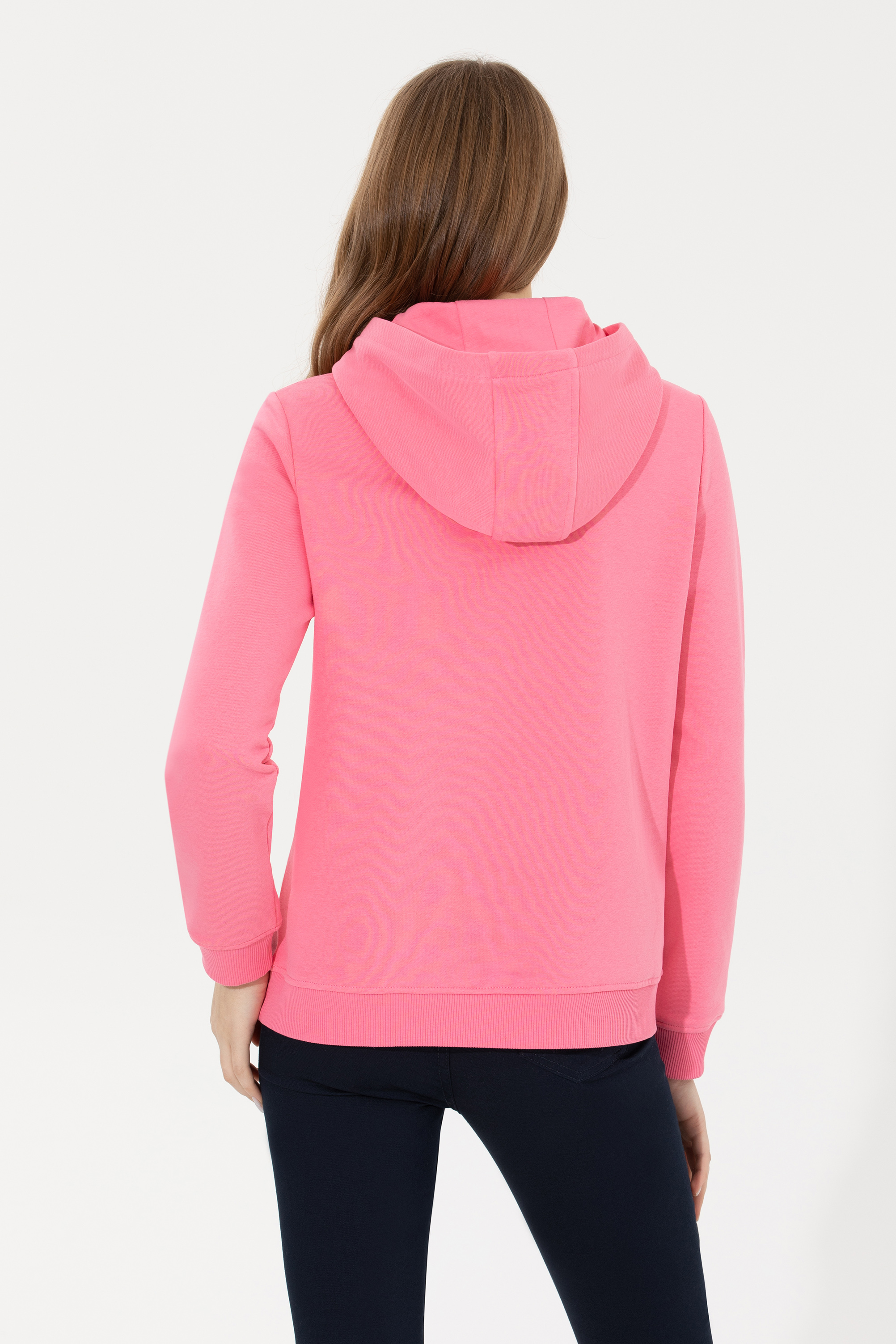 Kadın Pembe Kapüşonlu Basic Sweatshirt