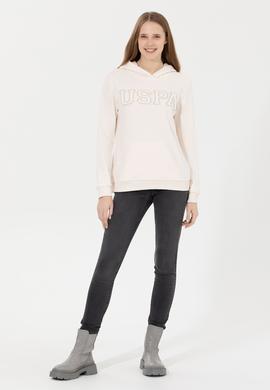 Kadın Ekru Kapüşonlu Basic Sweatshirt - 50261254064
