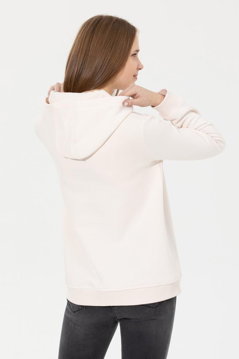 Kadın Ekru Kapüşonlu Basic Sweatshirt - 50261254064
