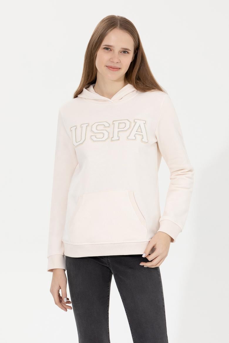 Kadın Ekru Kapüşonlu Basic Sweatshirt