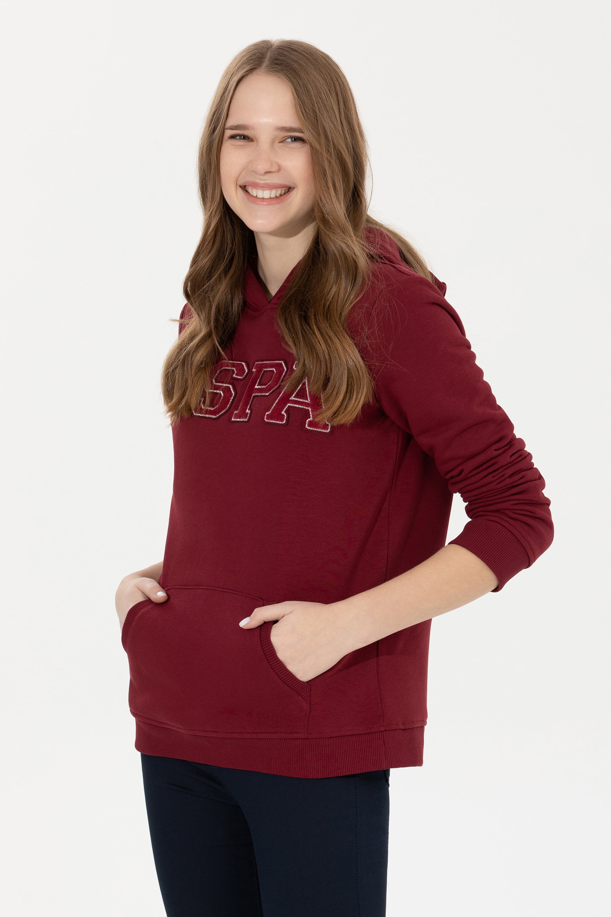 Kadın Vİşne Kapüşonlu Basic Sweatshirt - Image 1