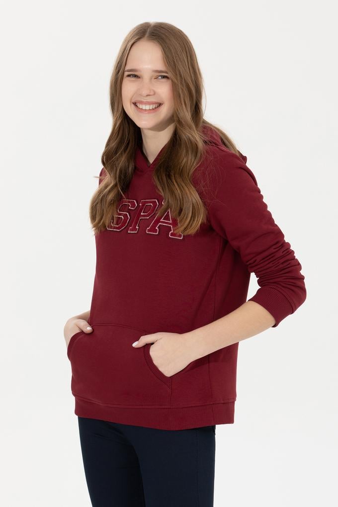 Kadın Vİşne Kapüşonlu Basic Sweatshirt