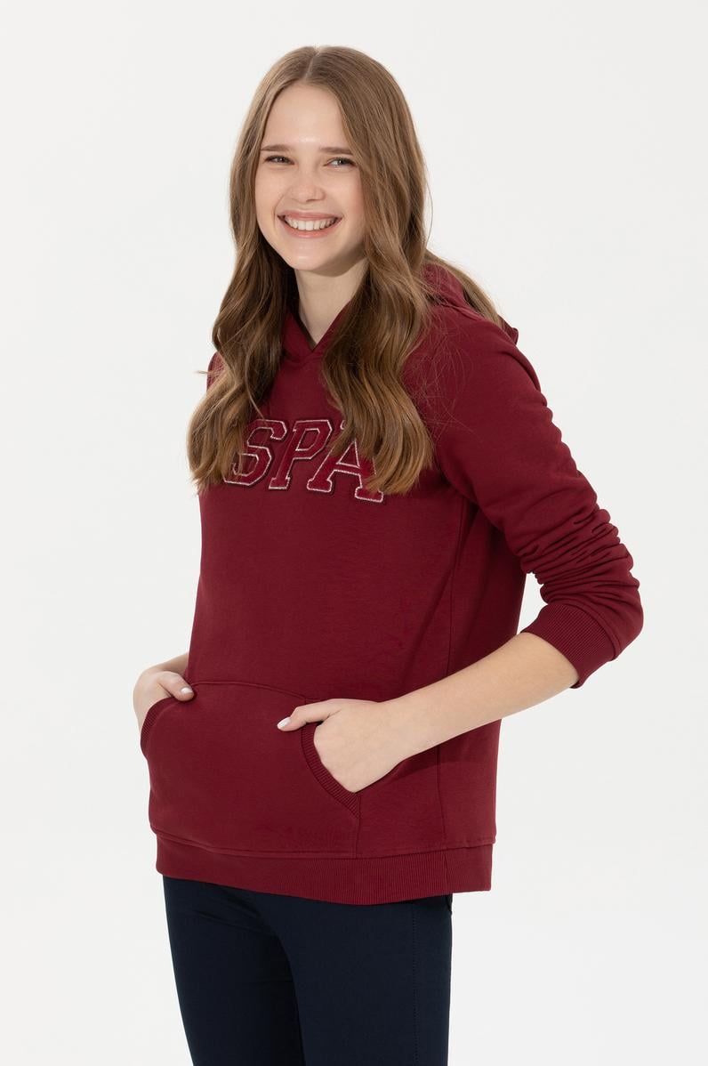 Kadın Vİşne Kapüşonlu Basic Sweatshirt