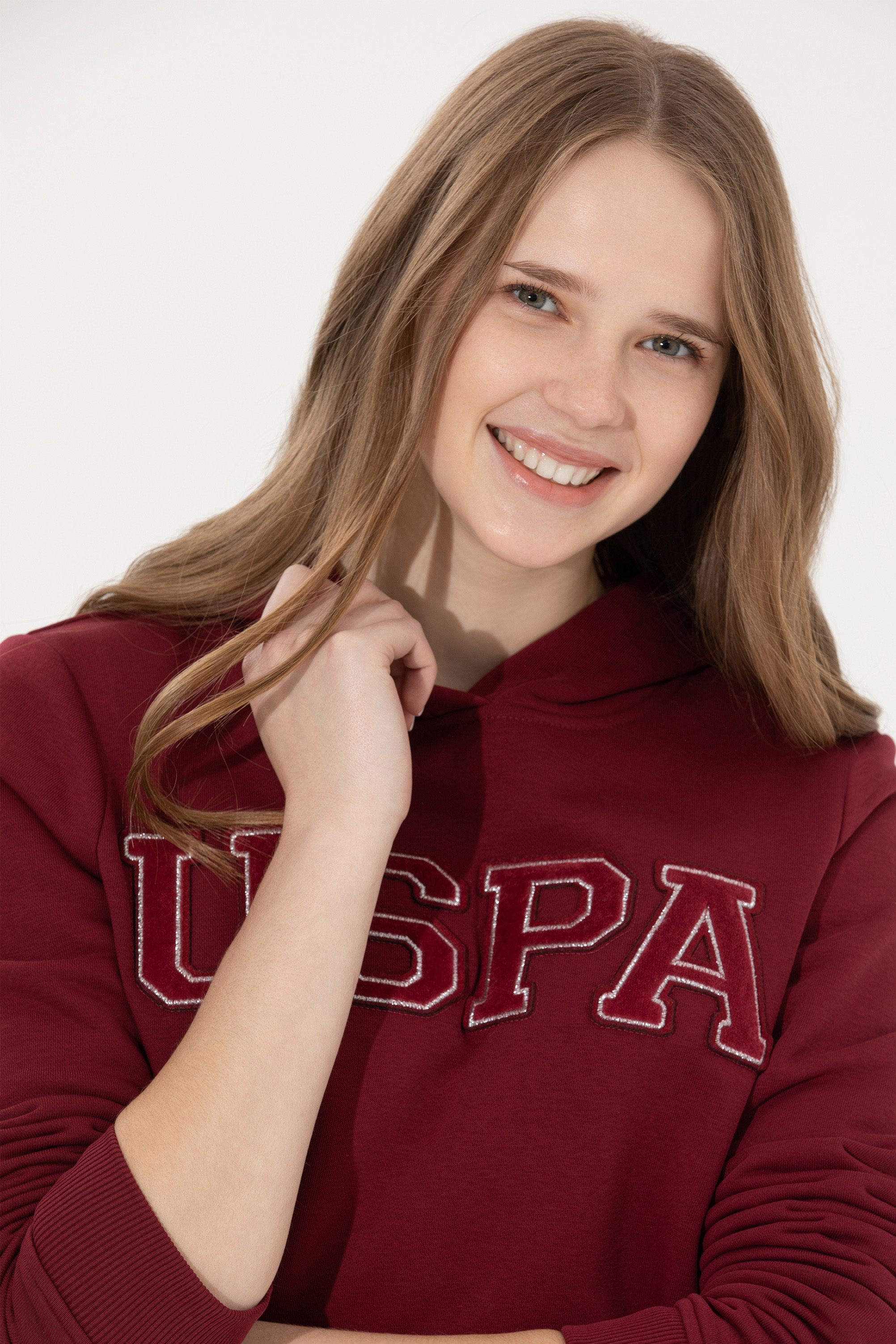 Kadın Vİşne Kapüşonlu Basic Sweatshirt - Image 2