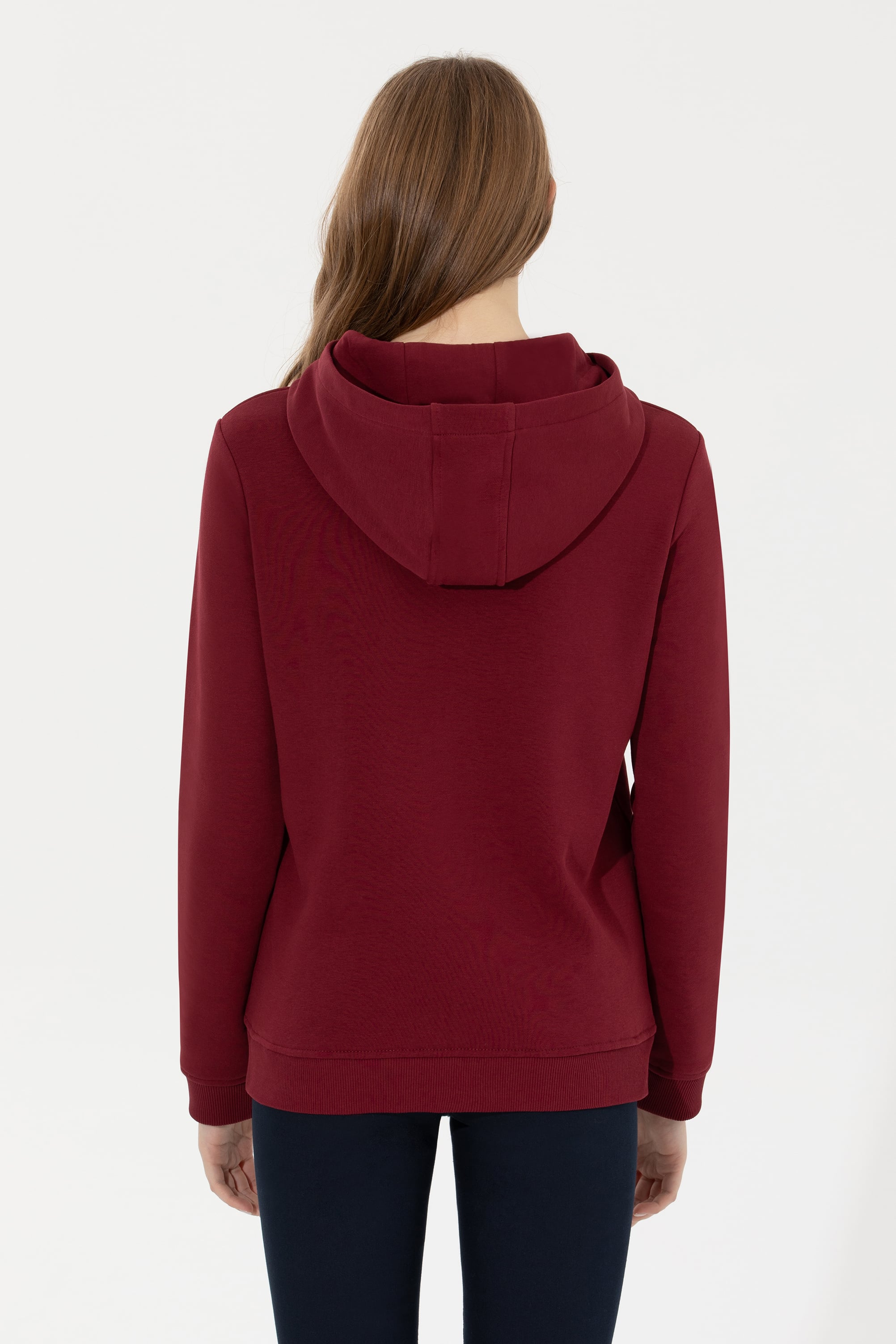 Kadın Vİşne Kapüşonlu Basic Sweatshirt