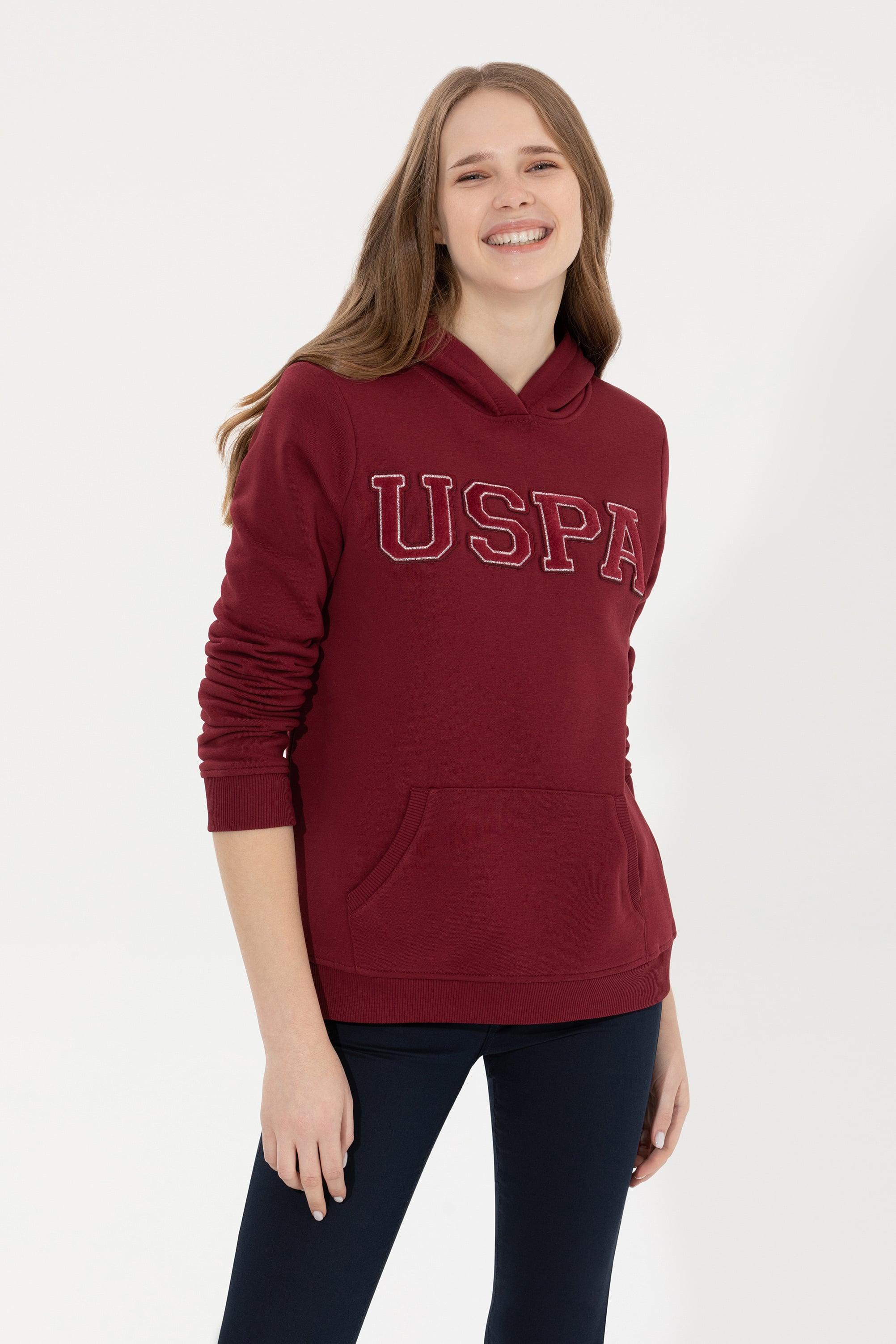 Kadın Vİşne Kapüşonlu Basic Sweatshirt