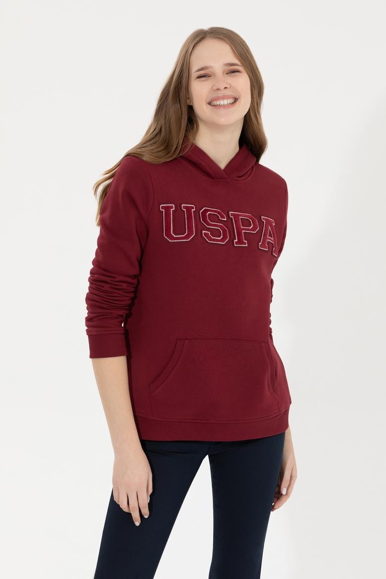 Kadın Vİşne Kapüşonlu Basic Sweatshirt - 50261254068