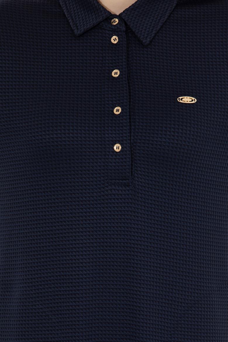 Kadın Lacivert Polo Yaka Örme Elbise - 50254418003