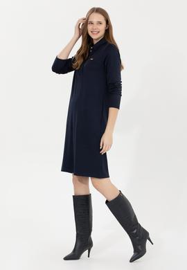 Kadın Lacivert Polo Yaka Örme Elbise - 50254418003