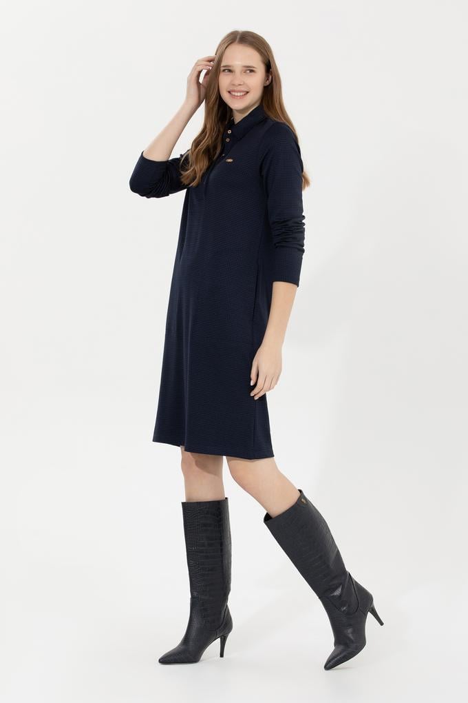 Kadın Lacivert Polo Yaka Örme Elbise
