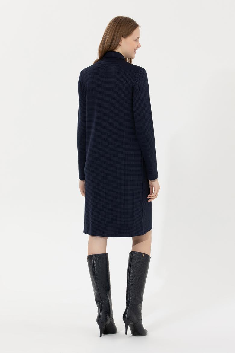 Kadın Lacivert Polo Yaka Örme Elbise - 50254418003