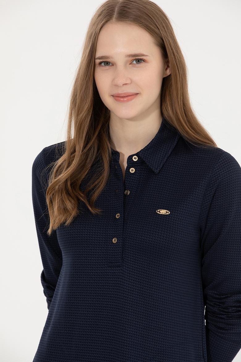 Kadın Lacivert Polo Yaka Örme Elbise - 50254418003