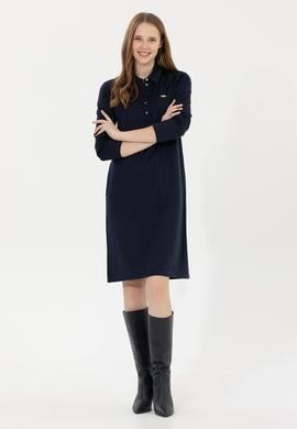 Kadın Lacivert Polo Yaka Örme Elbise - 50254418003