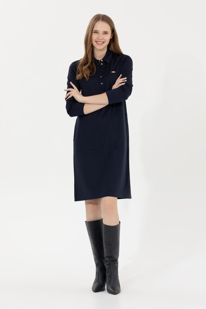 Kadın Lacivert Polo Yaka Örme Elbise - 50254418003