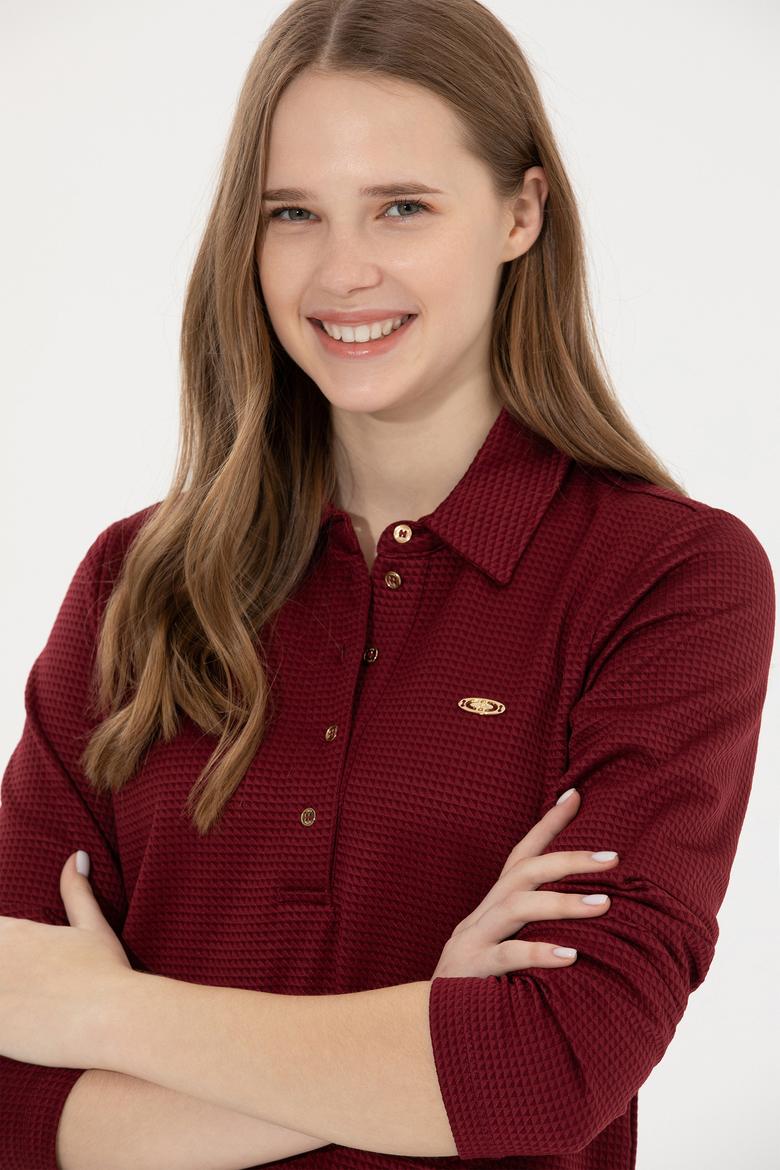 Kadın Vİşne Polo Yaka Örme Elbise - 50254418012