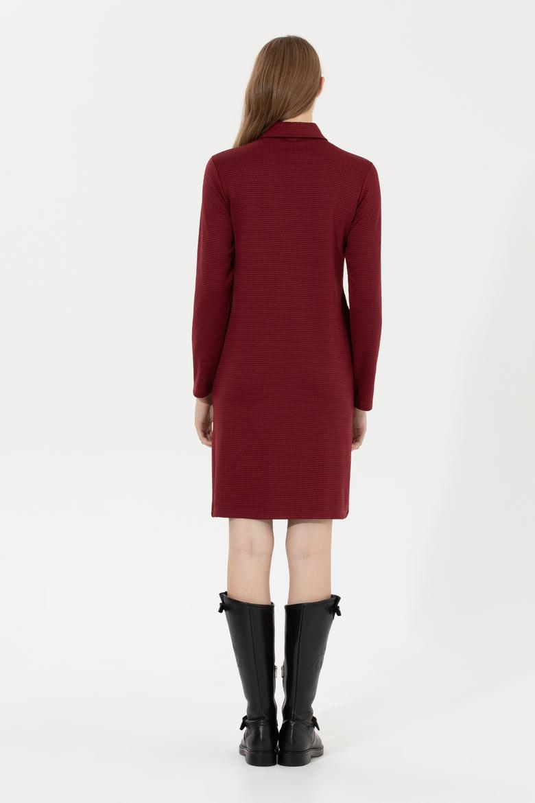 Kadın Vİşne Polo Yaka Örme Elbise - 50254418012