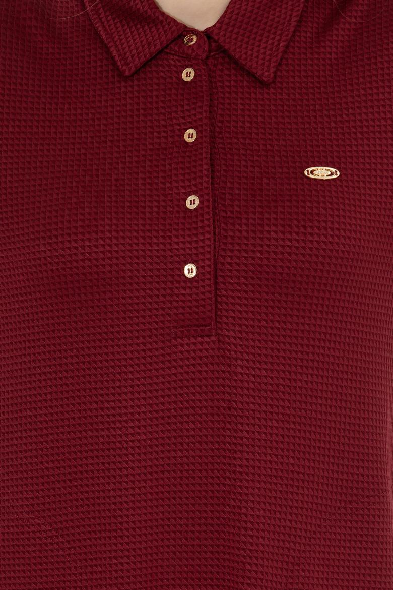 Kadın Vİşne Polo Yaka Örme Elbise - 50254418012
