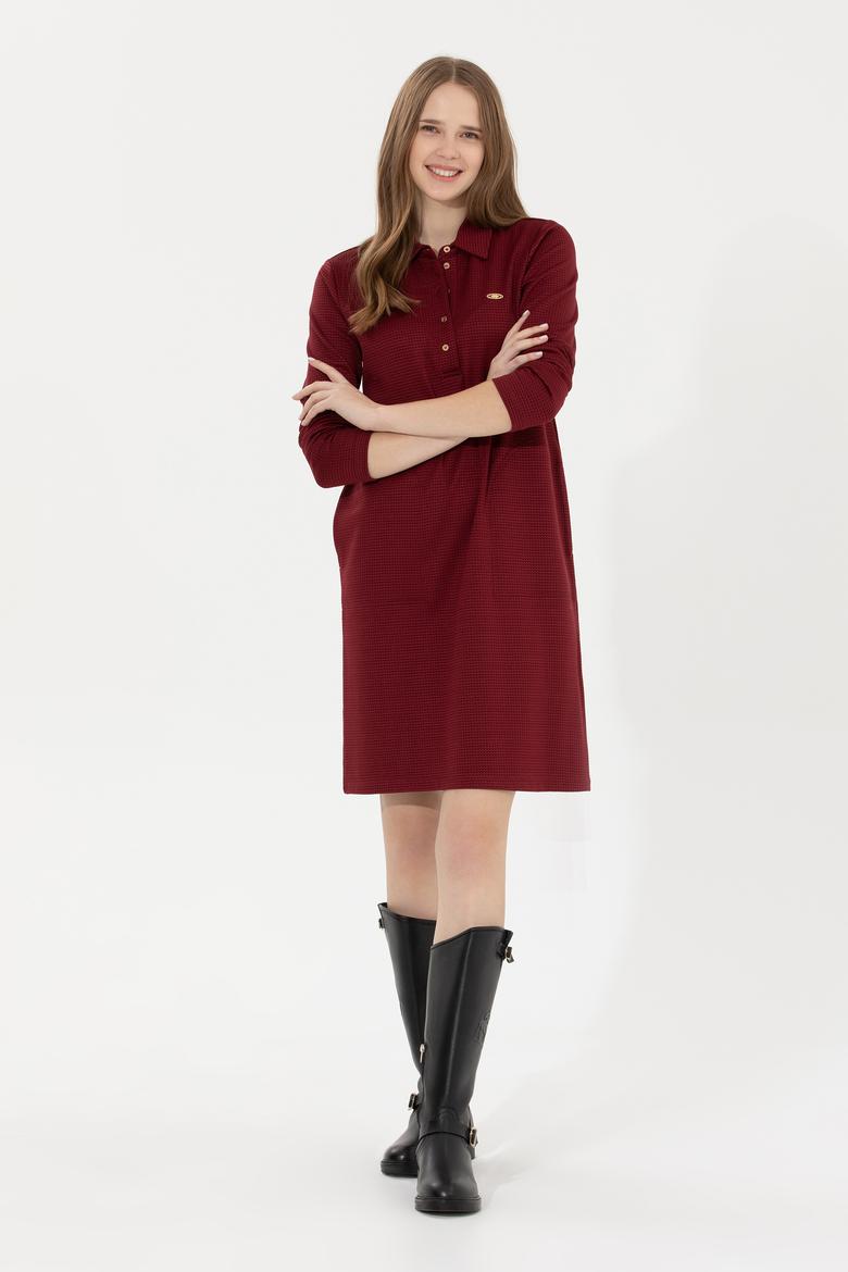 Kadın Vİşne Polo Yaka Örme Elbise - 50254418012
