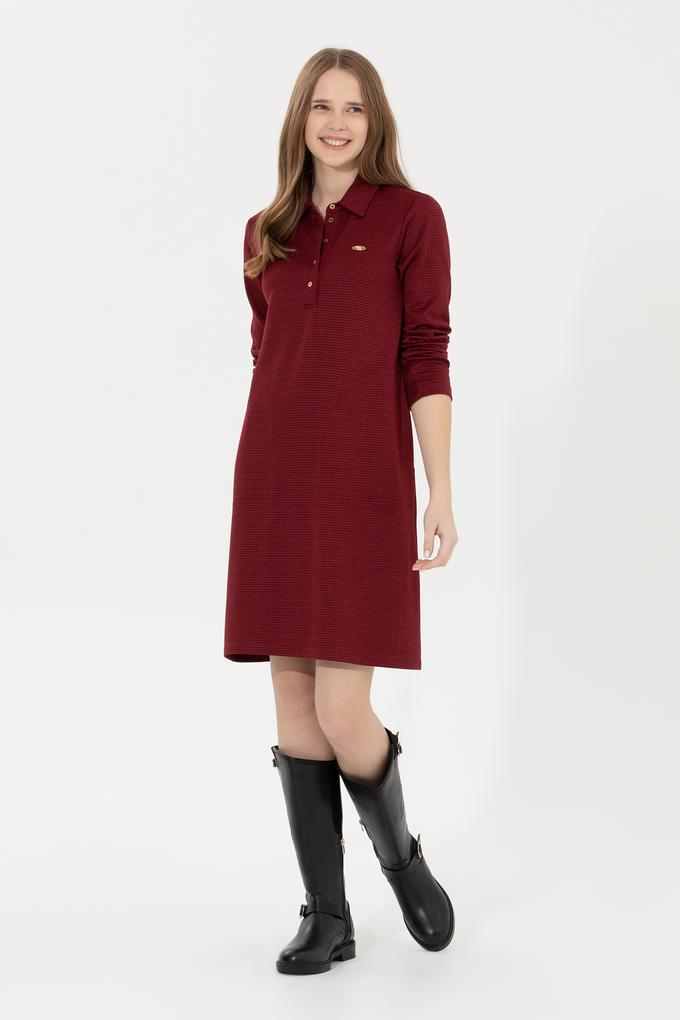 Kadın Vİşne Polo Yaka Örme Elbise