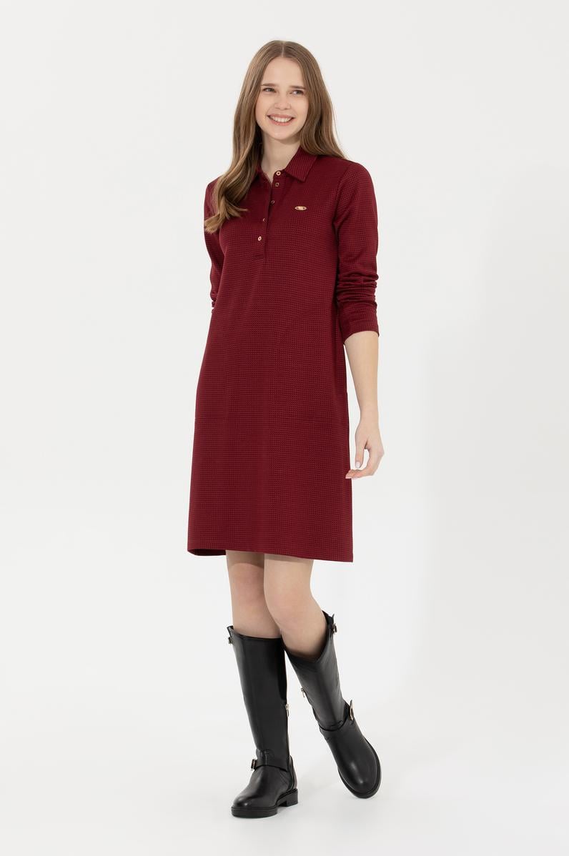 Kadın Vİşne Polo Yaka Örme Elbise