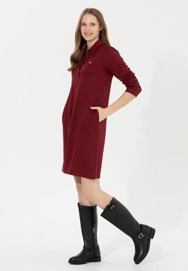 Kadın Vİşne Polo Yaka Örme Elbise - 50254418012