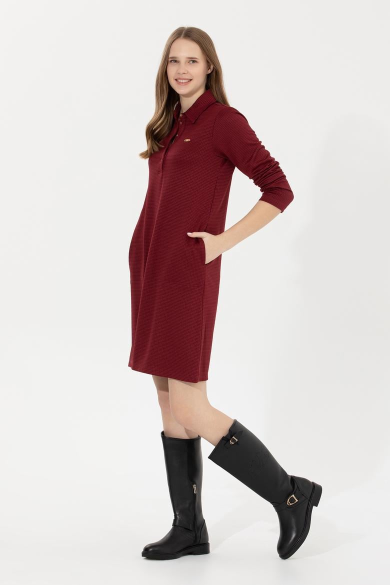 Kadın Vİşne Polo Yaka Örme Elbise - 50254418012