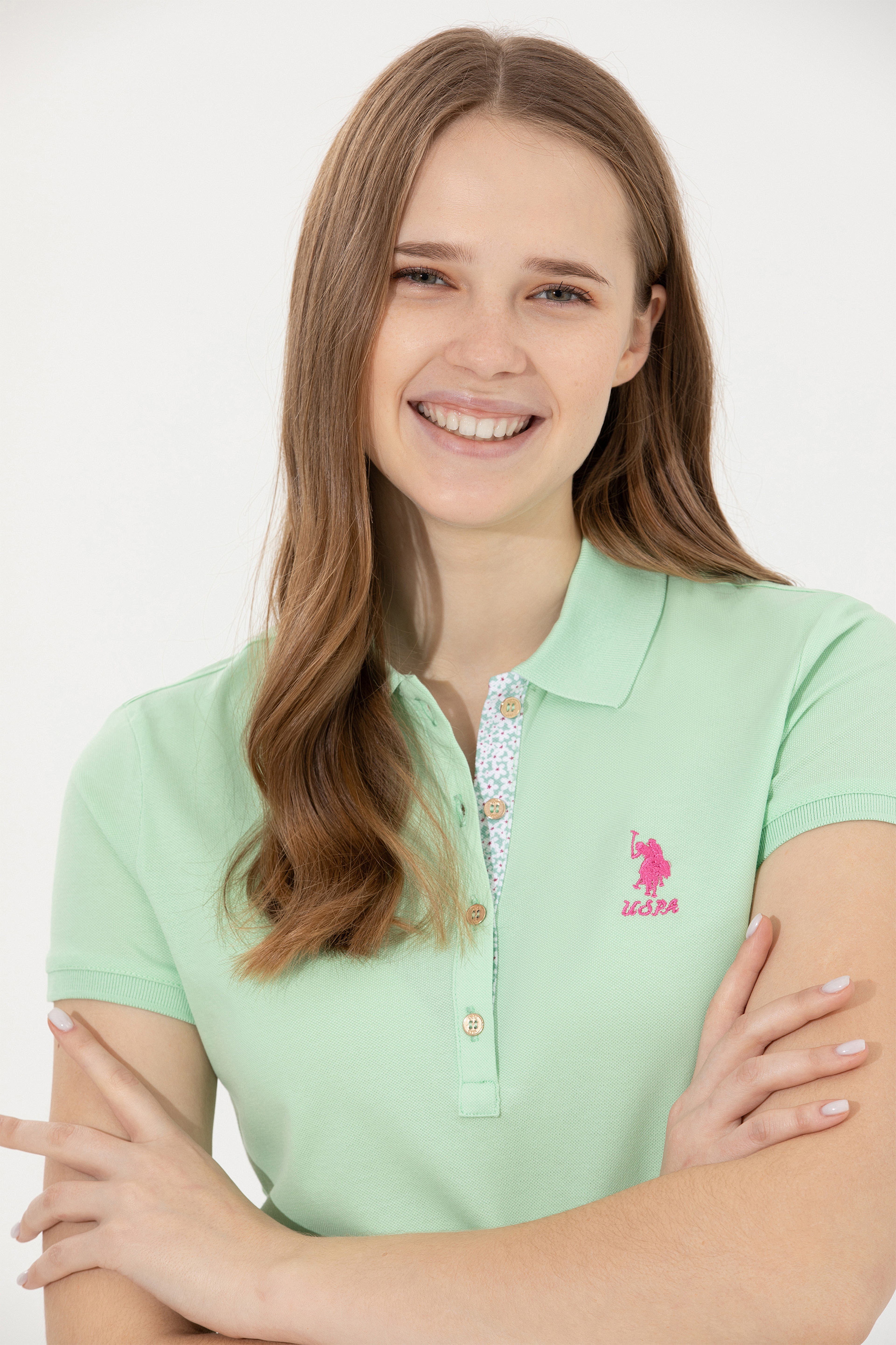 Kadın Mint Basic Polo Yaka Tişört - Image 1