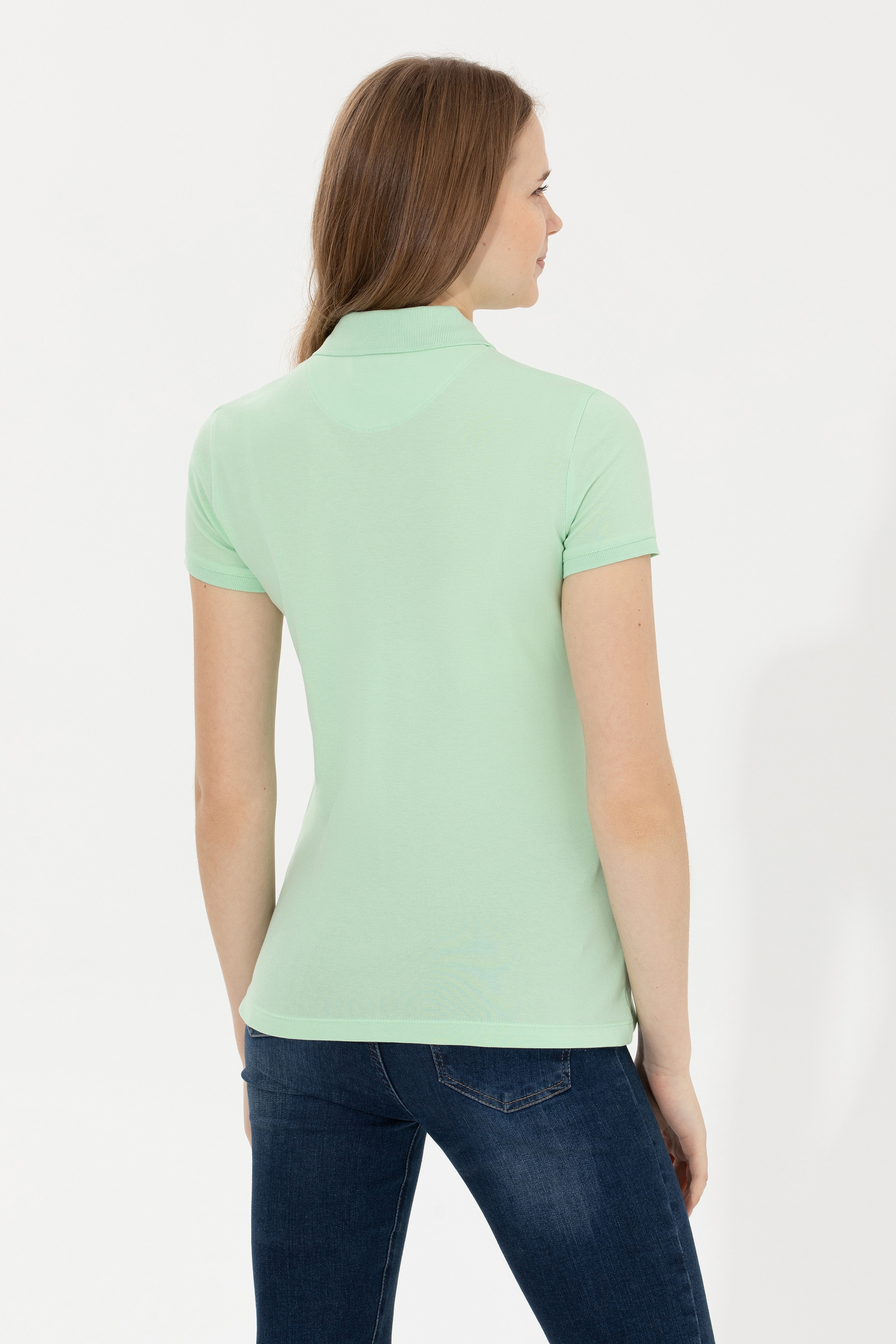 Kadın Mint Basic Polo Yaka Tişört - Image 5