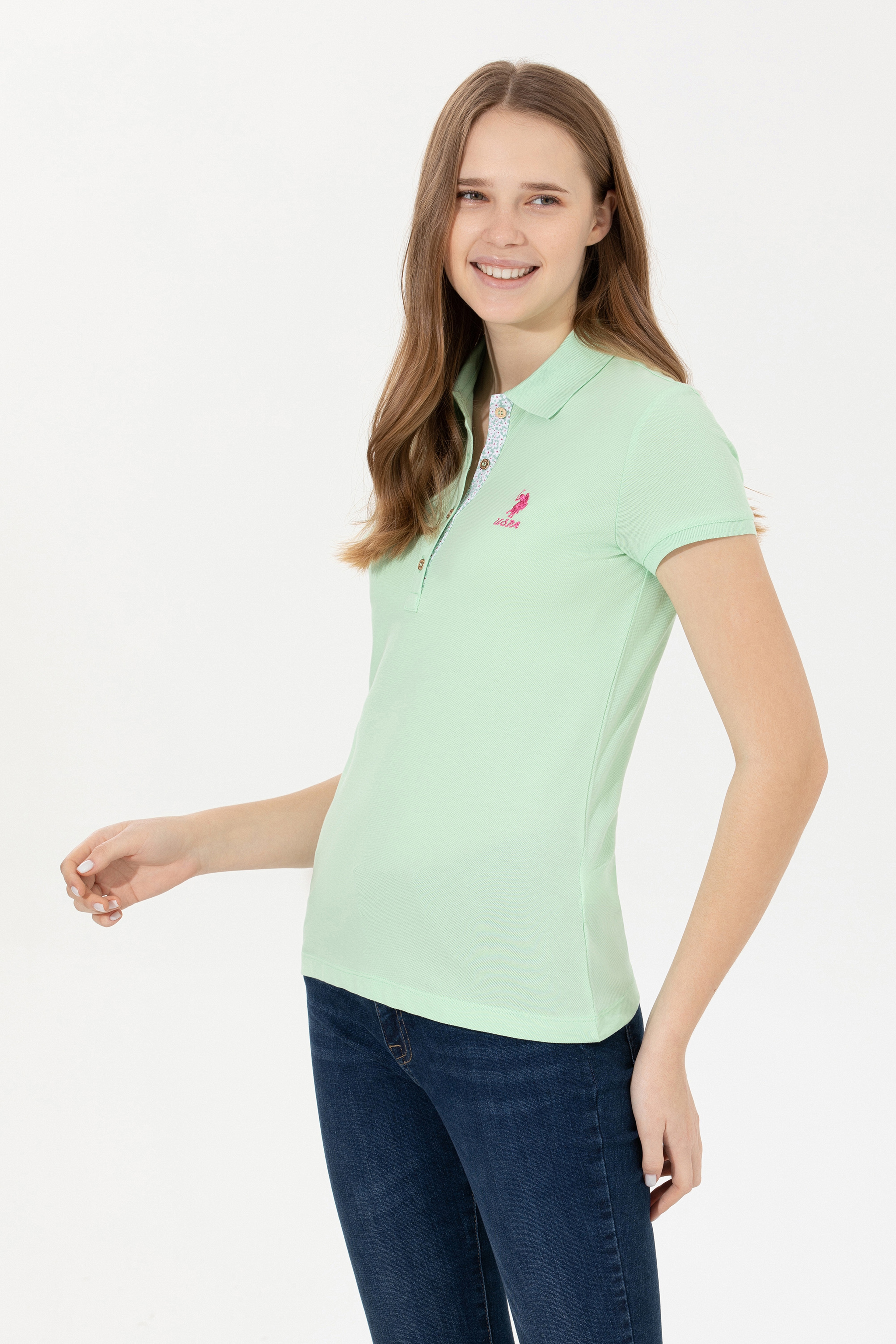 Kadın Mint Basic Polo Yaka Tişört - Image 2