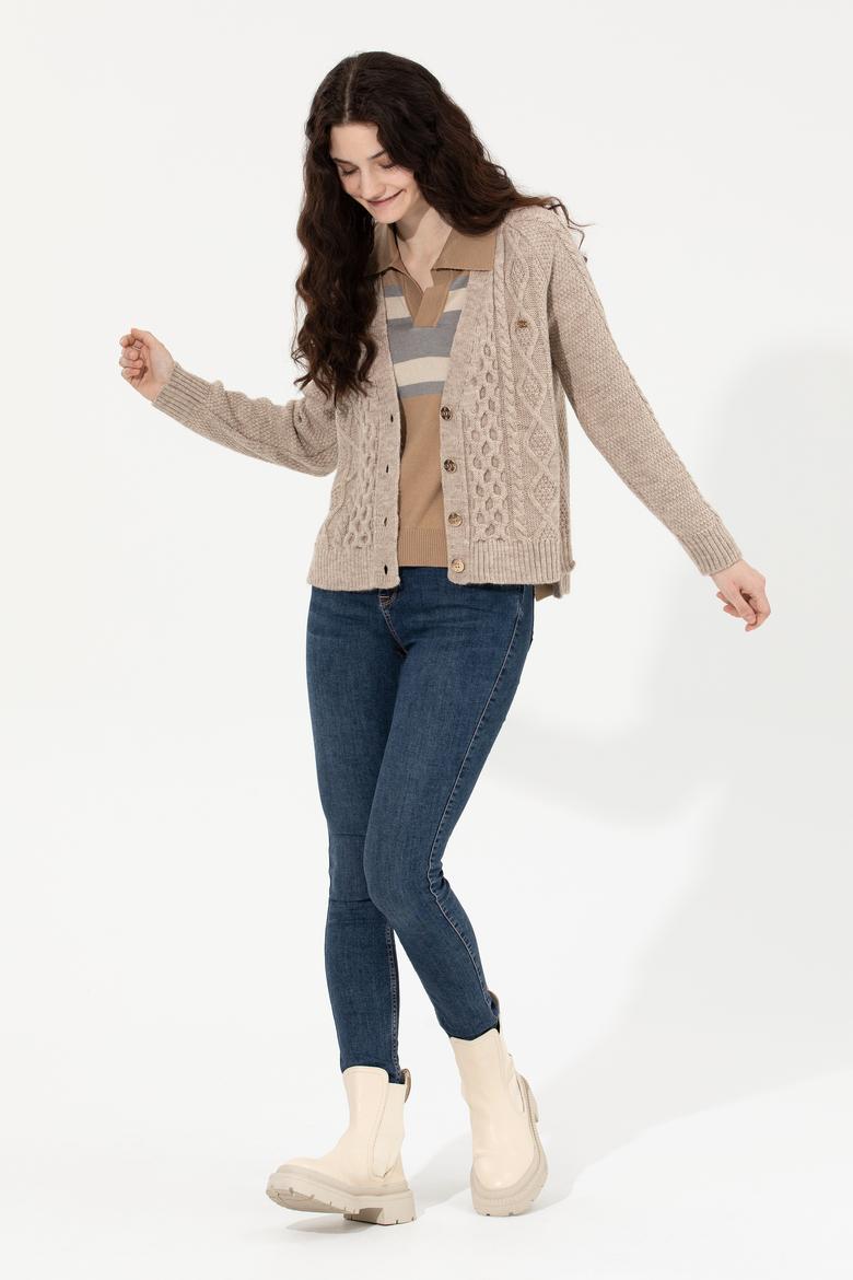 Kadın Taş Melanj Triko Hırka - 50253654021