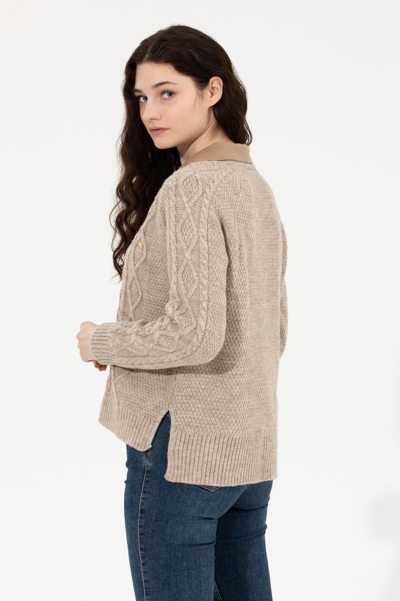 Kadın Taş Melanj Triko Hırka - 50253654021