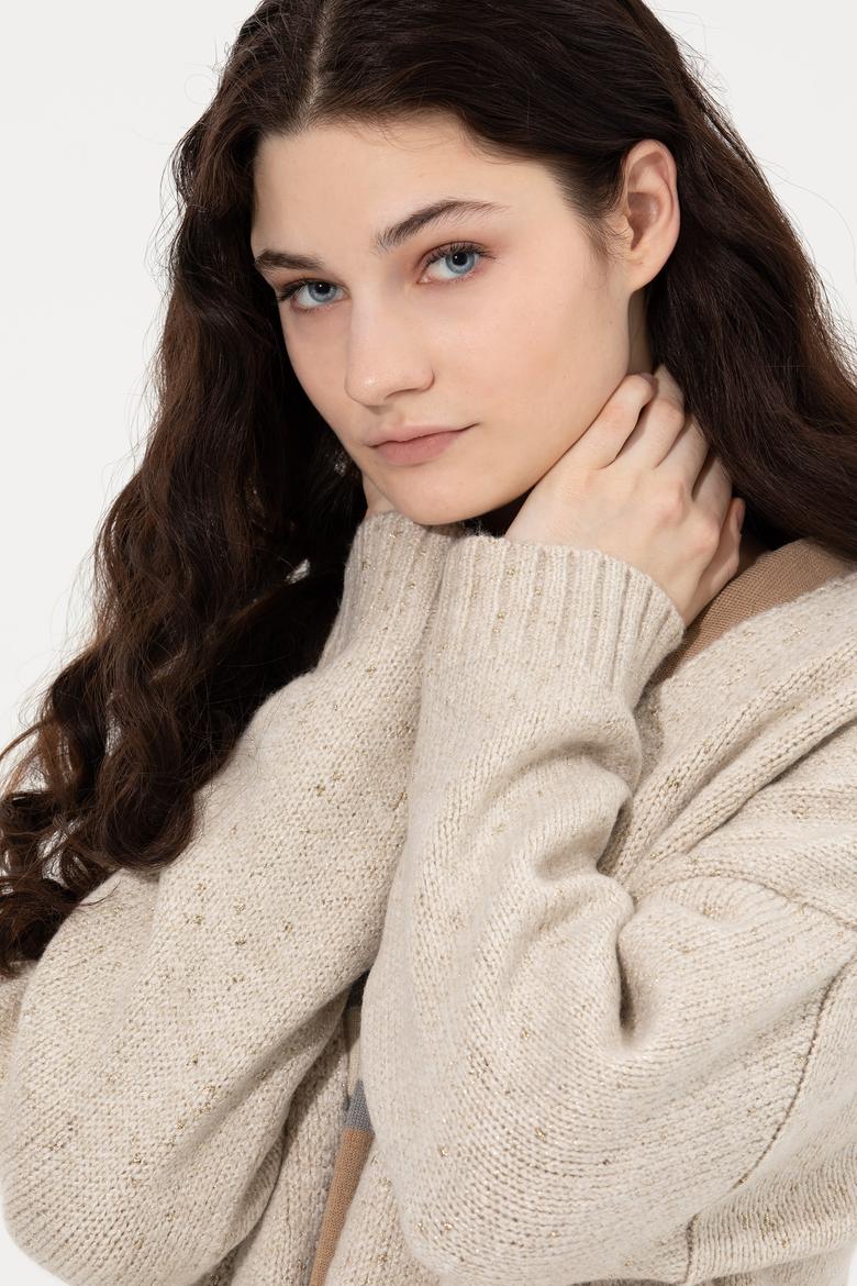 Kadın Krem Melanj Triko Hırka - 50253227005