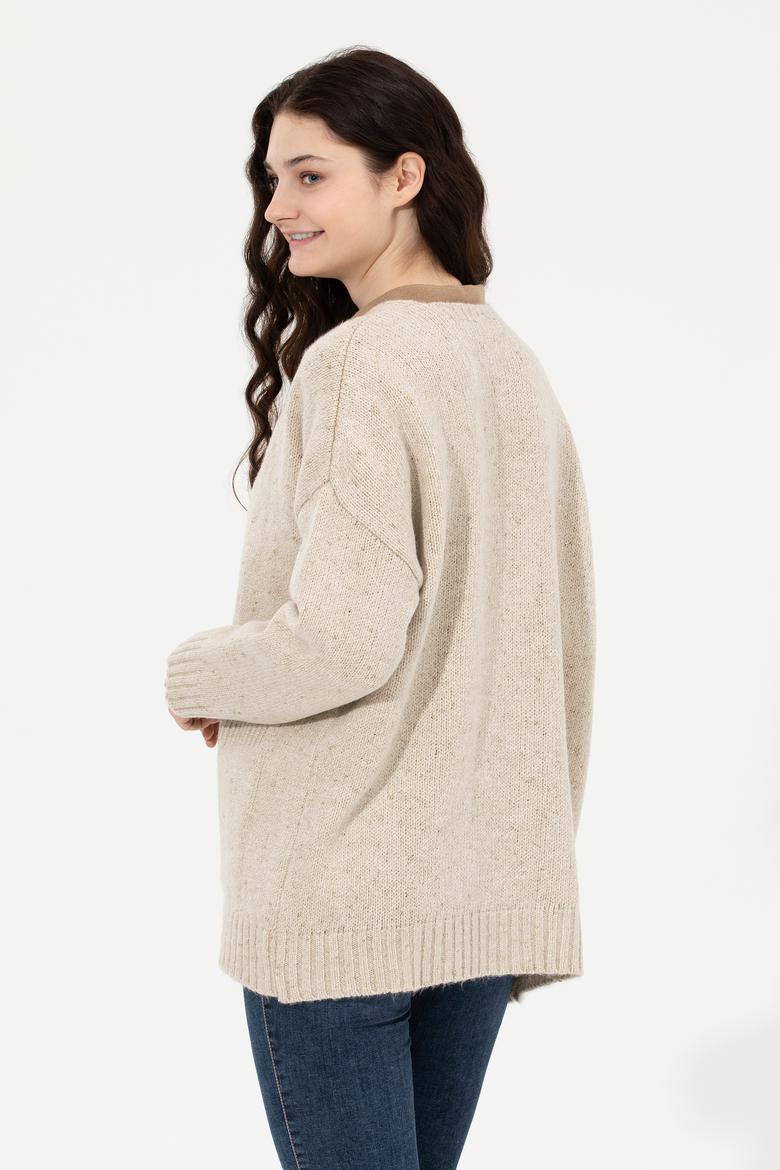 Kadın Krem Melanj Triko Hırka - 50253227005