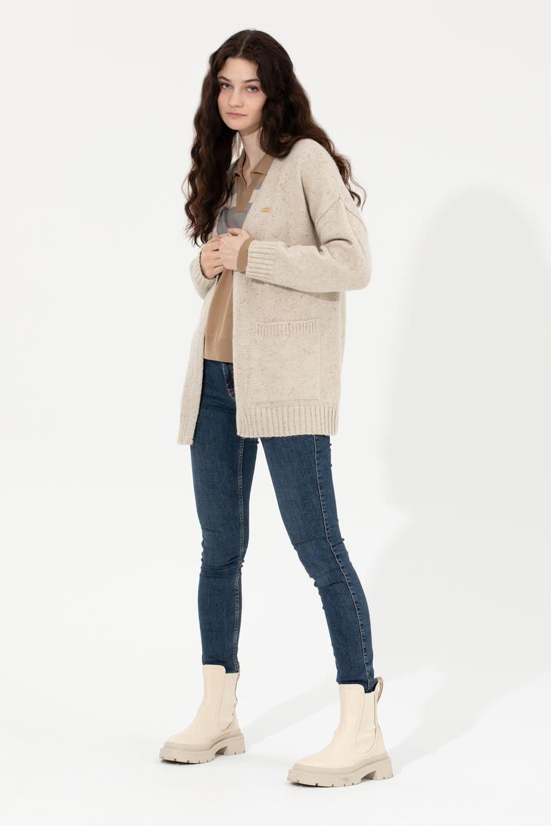 Kadın Krem Melanj Triko Hırka - 50253227005