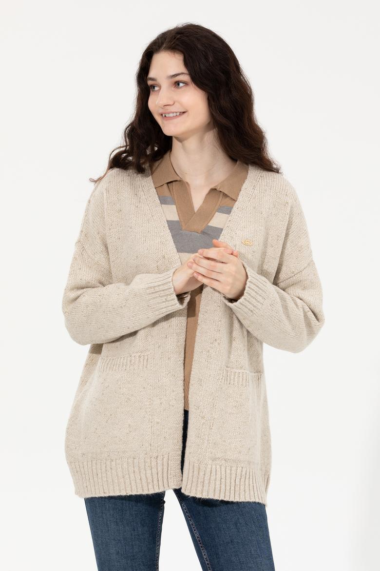 Kadın Krem Melanj Triko Hırka