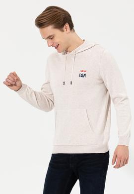 Erkek Krem Melanj Kapüşonlu Triko Kazak - 50253781036