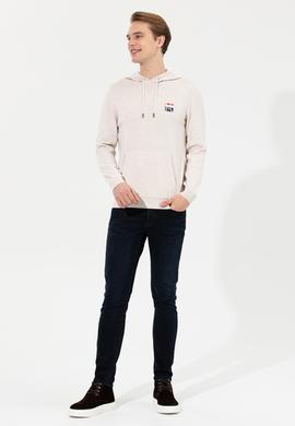 Erkek Krem Melanj Kapüşonlu Triko Kazak - 50253781036