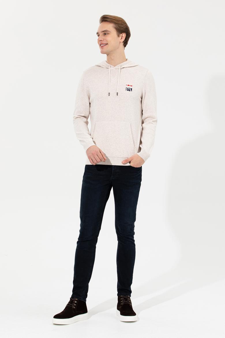 Erkek Krem Melanj Kapüşonlu Triko Kazak - 50253781036