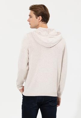 Erkek Krem Melanj Kapüşonlu Triko Kazak - 50253781036
