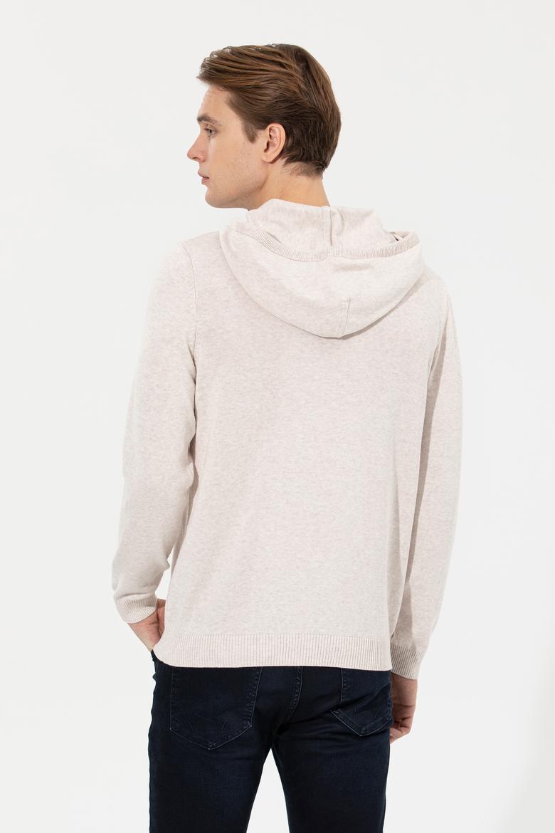 Erkek Krem Melanj Kapüşonlu Triko Kazak - 50253781036