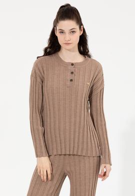 Kadın Vizon Melanj Bisiklet Yaka Kazak - 50253028025