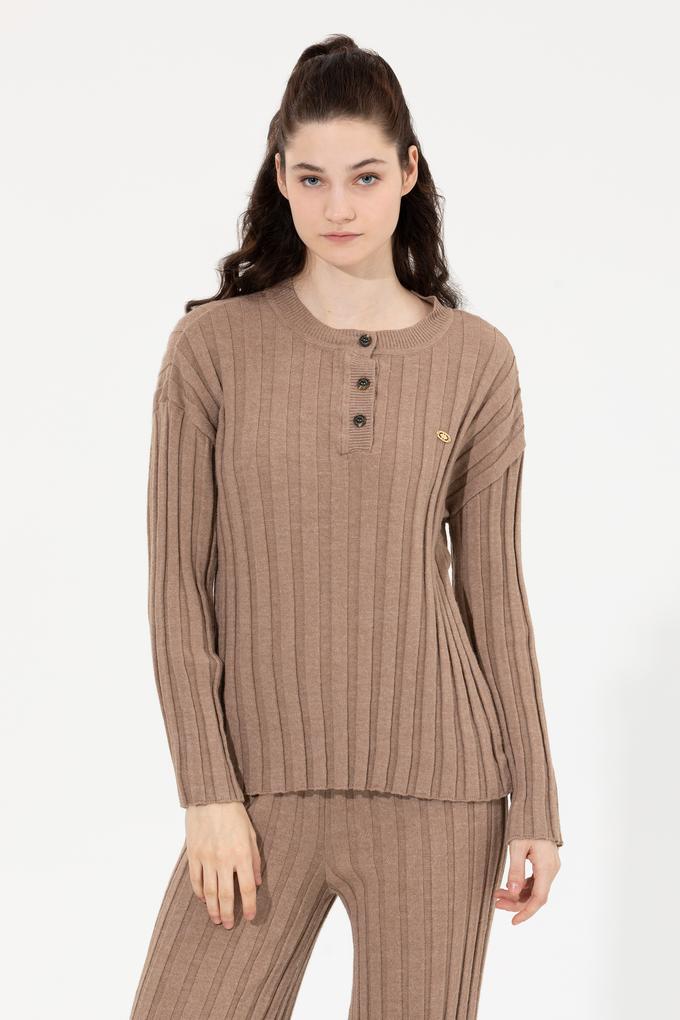 Kadın Vizon Melanj Bisiklet Yaka Kazak