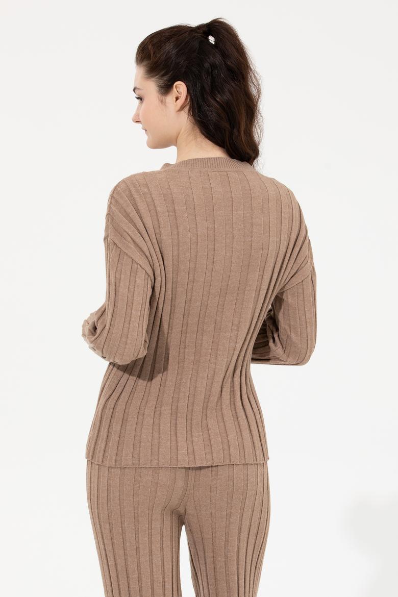 Kadın Vizon Melanj Bisiklet Yaka Kazak - 50253028025