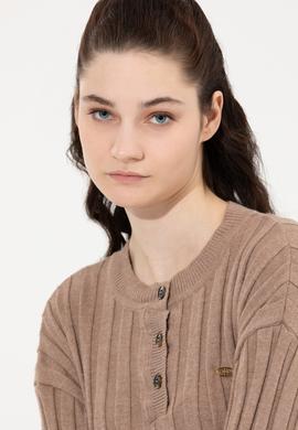 Kadın Vizon Melanj Bisiklet Yaka Kazak - 50253028025