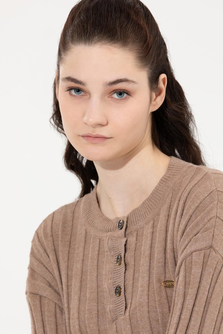 Kadın Vizon Melanj Bisiklet Yaka Kazak - 50253028025