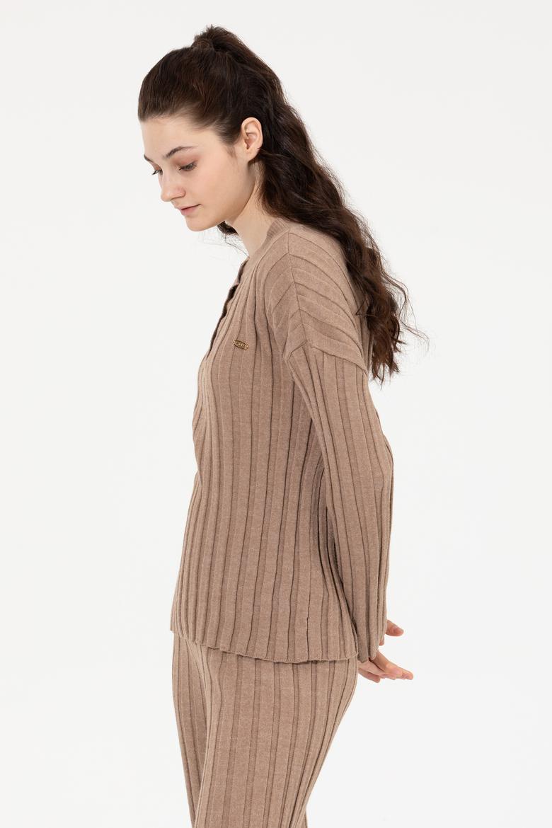 Kadın Vizon Melanj Bisiklet Yaka Kazak - 50253028025