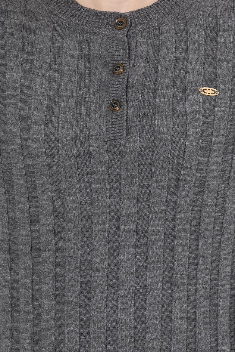 Kadın Gri Melanj Bisiklet Yaka Kazak - 50253028038