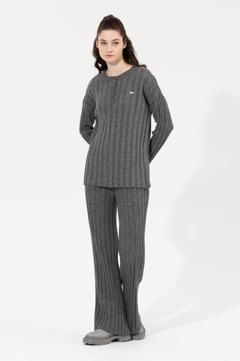 Kadın Gri Melanj Bisiklet Yaka Kazak - 50253028038