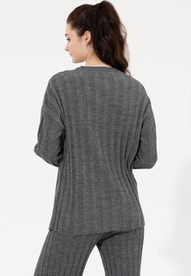 Kadın Gri Melanj Bisiklet Yaka Kazak - 50253028038