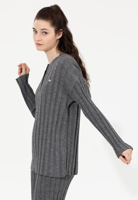 Kadın Gri Melanj Bisiklet Yaka Kazak - 50253028038